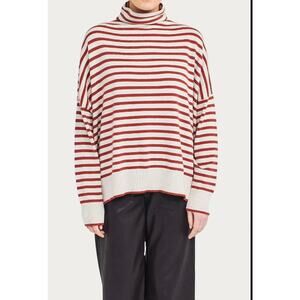 WISPR Mock Neck Striped Funnel Sweater Chili Flake Ivory Small Silk Blend